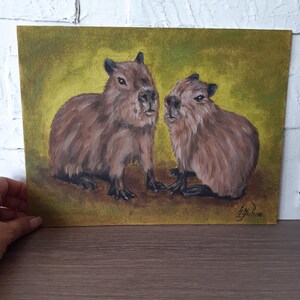 Capybara Painting: Original Oil Art, Cavy Lover Gift (9x12) imagem 11