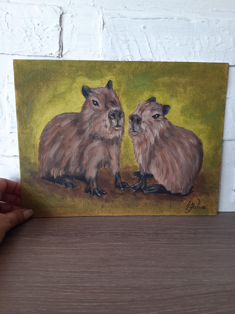 Capybara Painting: Original Oil Art, Cavy Lover Gift (9x12) imagem 11