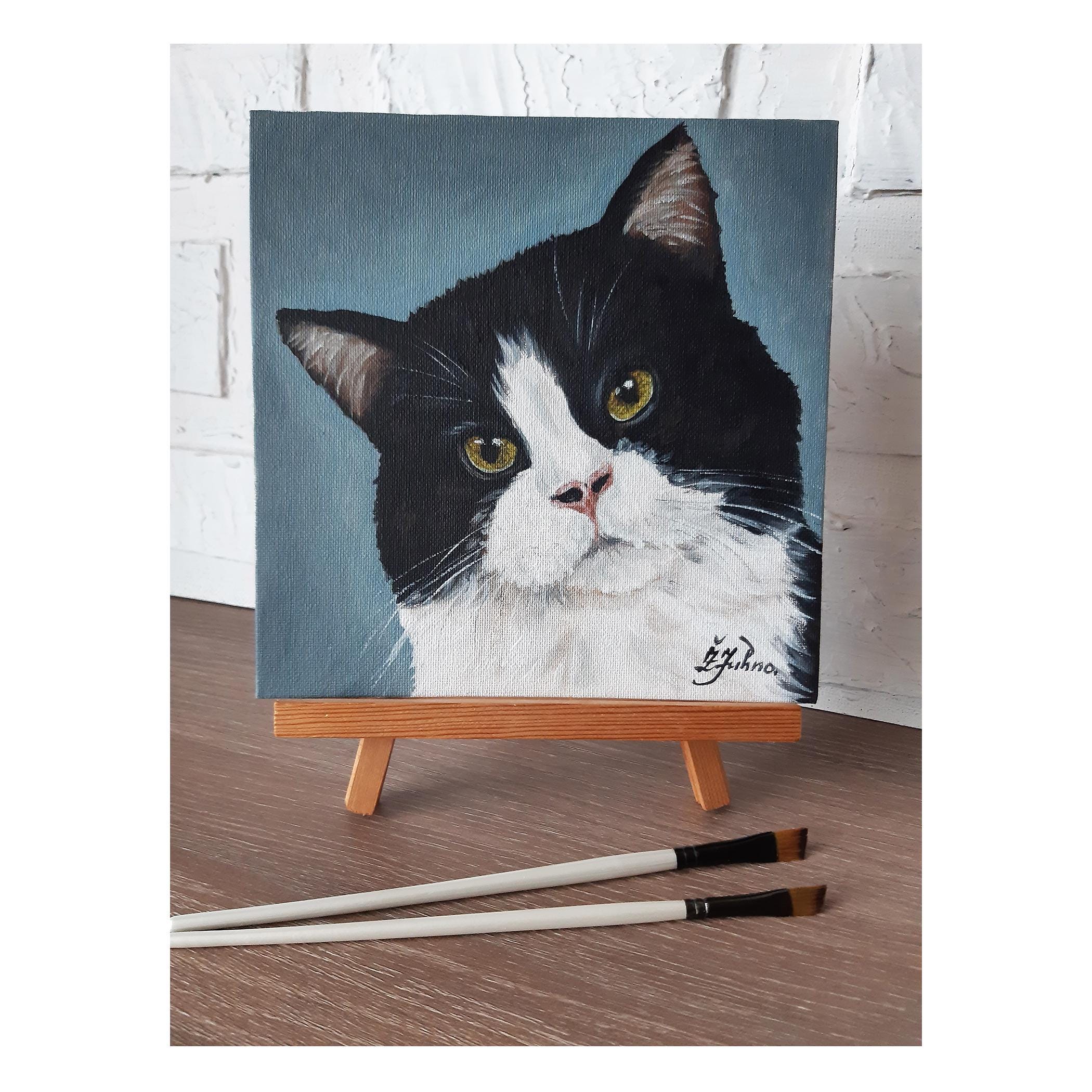 Black and White Cat Portrait – Original Oil Painting Tuxedo Cat Art ...