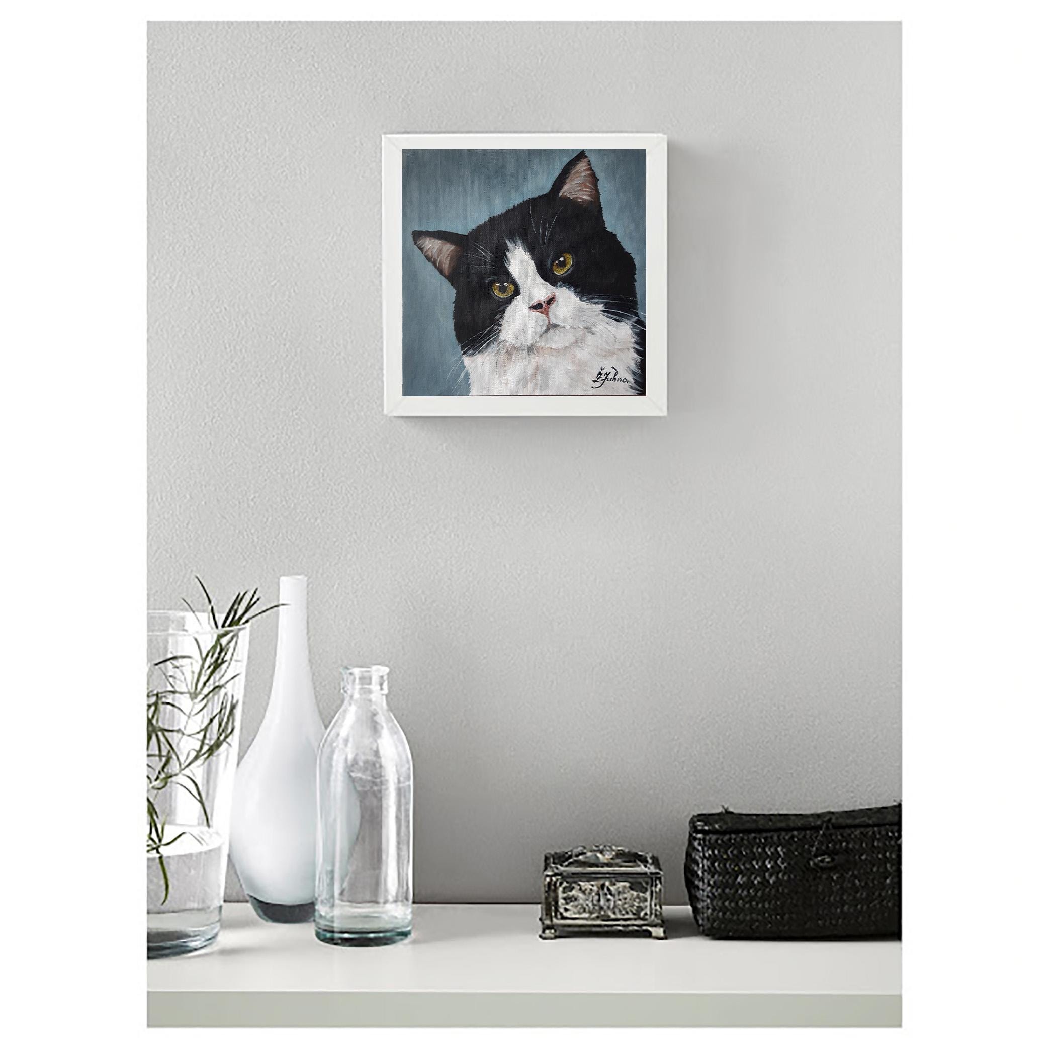Black and White Cat Portrait – Original Oil Painting Tuxedo Cat Art ...