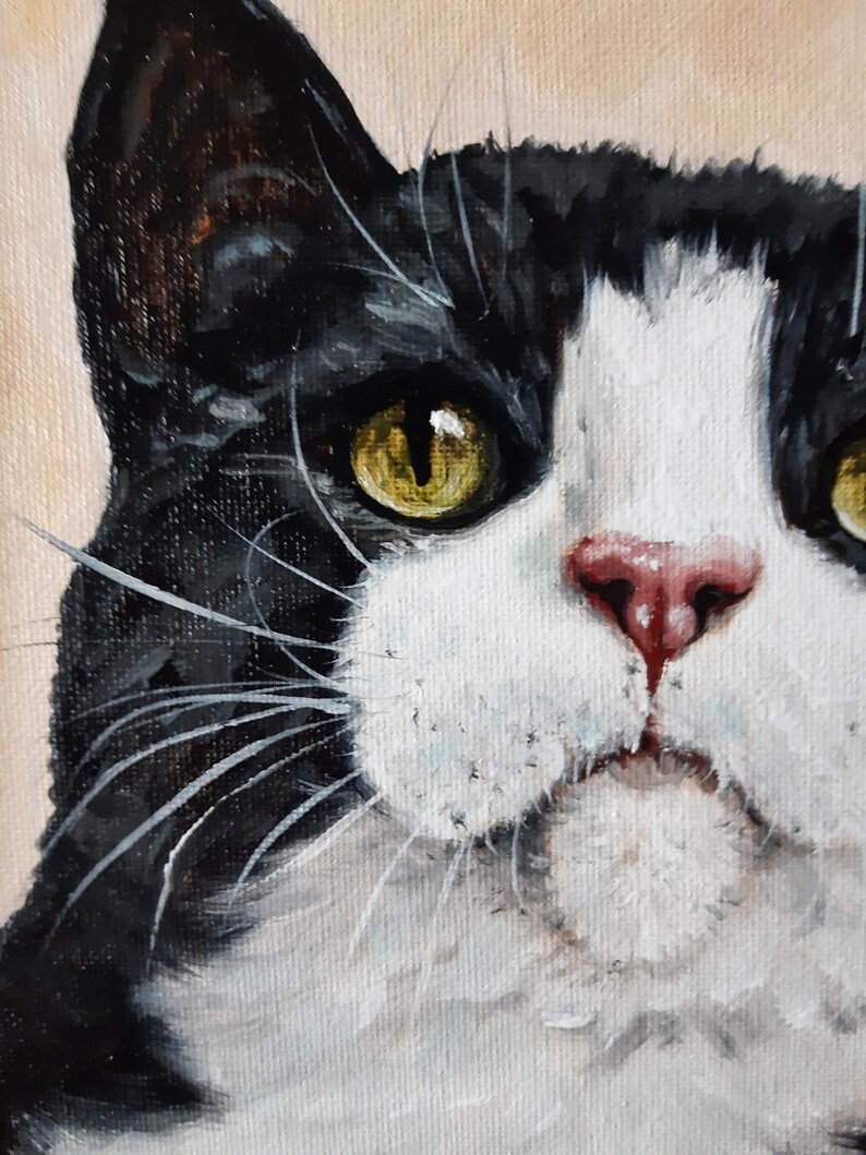 Original Black and White Tuxedo Cat Oil Painting: Whimsical Pet ...