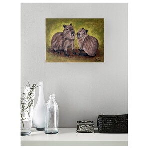 Capybara Painting: Original Oil Art, Cavy Lover Gift (9x12) imagem 12