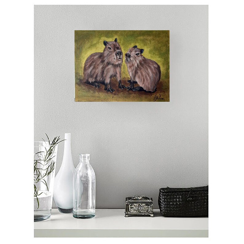 Capybara Painting: Original Oil Art, Cavy Lover Gift (9x12) imagem 12