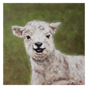 Sheep Original Painting Farmhouse Art Sheep Lover Gift Artwork 8 by 8 Farm Animal Oil Wall Art by ZannaJuhnoArt.