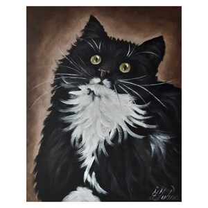 Tuxedo Cat Original Painting Pet Art Cat Lover Gift Green Eyes Oil ...