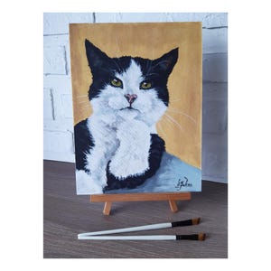 Black and White Cat Original Oil Painting Tuxedo Cat Wall Art 12x9 Cat Portrait Pet Lover Gift Expressive Cat Art by Zanna Juhno