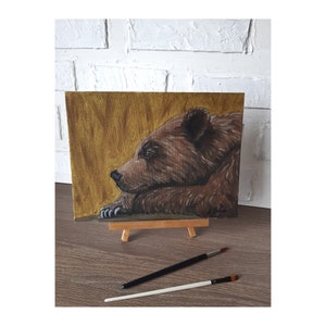Bear Original Painting Animal Art Bear Lover Gift Artwork 12 by 9 Wildlife Bear Oil Wall Art by ZannaJuhnoArt.