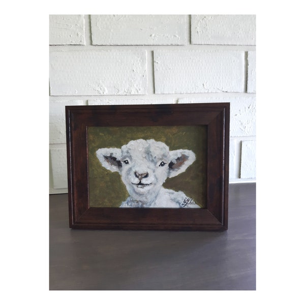 Sheep Original Painting Farmhouse Art Lamb Artwork Framed 9 by 7 Farm Animal Oil Painting Sheep Lover Gift Wall Art by ZannaJuhnoArt.