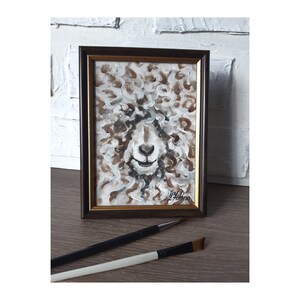 Sheep Original Oil Painting, Farm Animal Art Framed (7 x 5 )