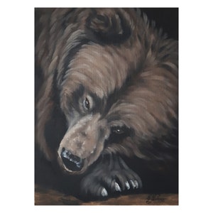 Bear Original Oil Painting Animal Art 12 by 9 Wildlife Bear Lovers Gift Wall Art by ZannaJuhnoArt.