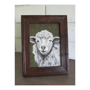 Sheep Original Oil Painting: Farmhouse Animal Art Framed (9x7)