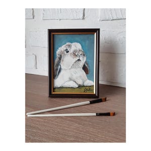 Bunny Original Painting Pet Art Animal Oil Artwork Framed 7 x 5 Rabbit Lover Gift Canvas Wall Art by ZannaJuhnoArt.