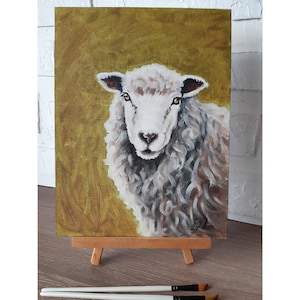 Sheep Painting Farmhouse Original Art Lamb Artwork 12 by 9 Farm Animal Oil Painting Sheep Wall Art by ZannaJuhnoArt.