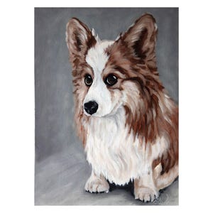 Corgi Dog Oil Painting Original Dog Lover Gift Pet Portrait Artwork 16 by 12 Animal Canvas Wall Art by ZannaJuhnoArt.