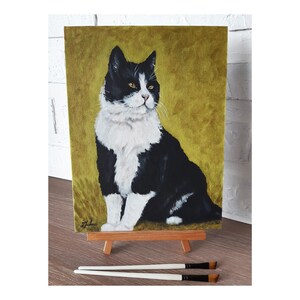 Black and White Cat Painting Tuxedo Cat Portrait on Canvas Original Oil Pet Art Gift for Cat Lovers Handmade Animal Wall Decor