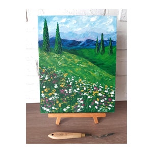 Tuscany Oil Painting Original Floral Landscape with Cypress Trees Italian Countryside Wall Art on Canvas France Lover Gift