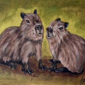 Capybara Painting: Original Oil Art, Cavy Lover Gift (9x12) imagem 2