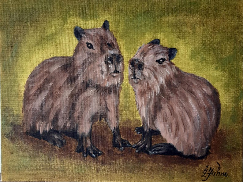 Capybara Painting: Original Oil Art, Cavy Lover Gift (9x12) imagem 2