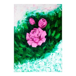 Rose Original Painting Flower Lover Gift Art Impasto Painting 14 by 10 Pink Floral Oil Canvas Wall Art by ZannaJuhnoArt.