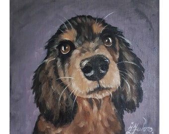 Retrato de mascota original de perro salchicha, pintura al óleo, regalo para amantes de los perros, 8 x 8