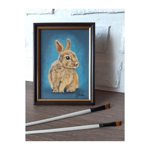 Bunny Original Painting Pet Art Animal Oil Artwork Framed 7 x 5 Rabbit Lover Gift Canvas Wall Art by ZannaJuhnoArt.