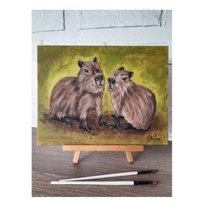 Capybara Painting: Original Oil Art, Cavy Lover Gift (9x12) imagem 1