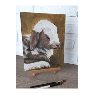 Sheep Painting Farm Animal Original Art Goat Baby Artwork 12 by 9 Farmhouse Oil Painting Sheep Wall Art by ZannaJuhnoArt.