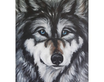 Wolf Painting: Original Oil Animal Art, Wildlife Wall Decor (12x9.5)