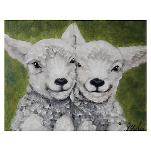 Sheep Painting Farmhouse Original Art Lamb Artwork 8 by 10 Farm Animal Oil Painting Sheep Wall Art by ZannaJuhnoArt.
