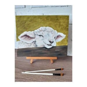 Sheep Painting Farmhouse Original Art Lamb Artwork 9 by 12 Farm Animal Oil Painting Sheep Wall Art by ZannaJuhnoArt.