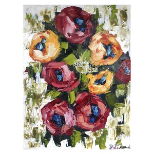 Flower Painting Floral Original Art Impasto Painting 16 by 12 Roses Oil Artwork Flowers Canvas Wall Art by ZannaJuhnoArt.
