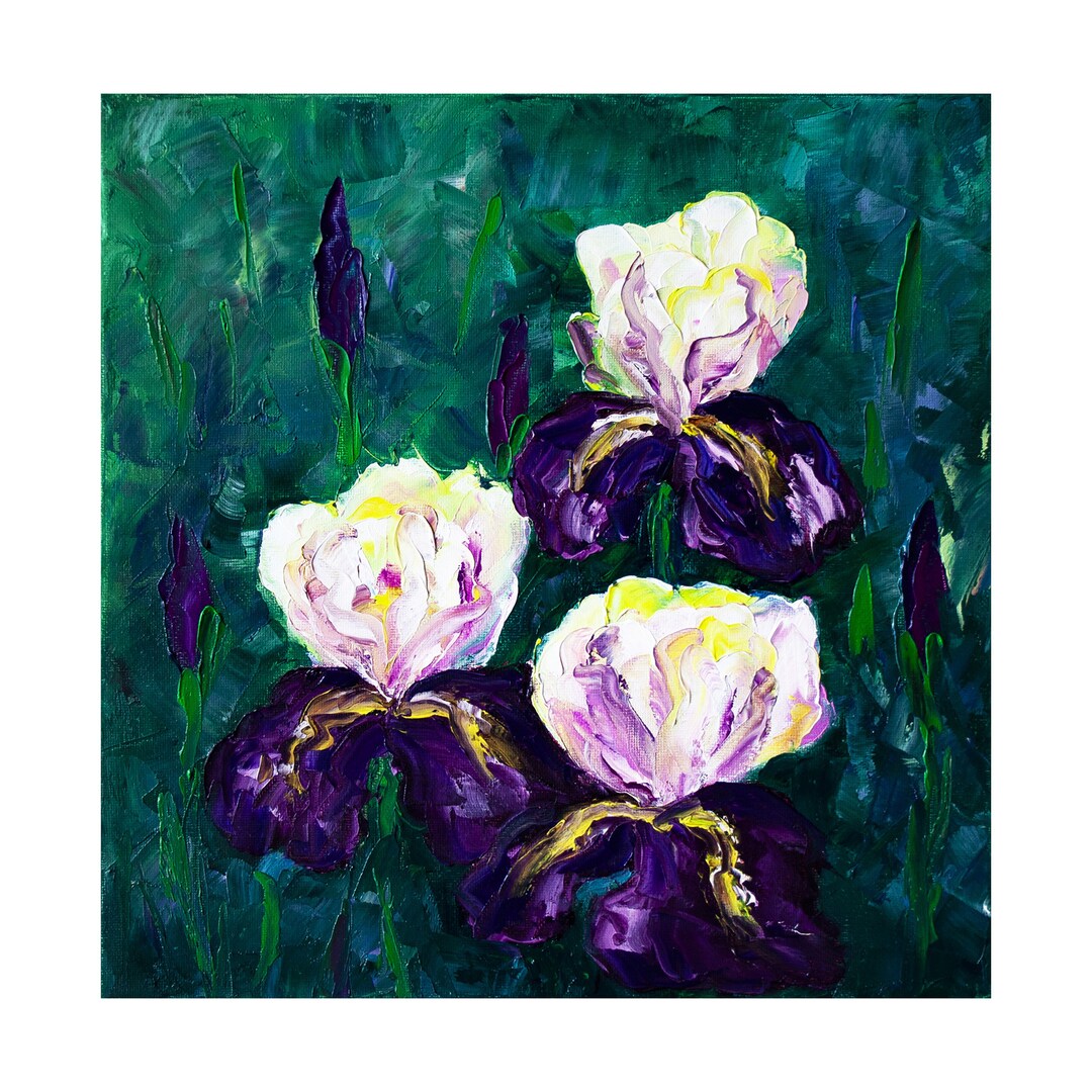 Iris Impasto Painting Original Floral Artwork Gift Colorful Oil Flower ...