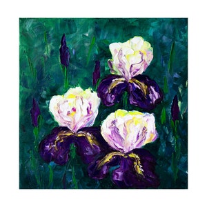 Iris Original Painting Floral Artwork Flower Lover Gift Art 12x12 Canvas Wall Decor by ZannaJuhnoArt