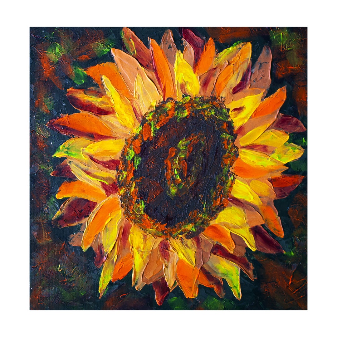 Sunflower Painting Flower Original Art Impasto Painting 12 by 12 Floral ...