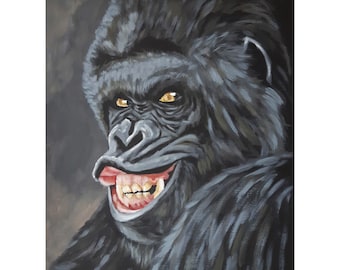 Original Gorilla Oil Painting: Animal Portrait Wall Art (20x16)