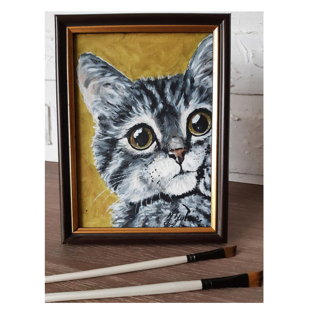 Tabby Kitten Oil Painting: Original Cat Portrait, 7x5 Framed Art - Etsy