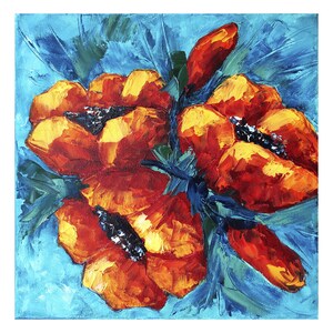 Poppy Original Painting Floral Lover Gift Art Impasto Painting 12 by 12 Flowers Oil Canvas Wall Art by ZannaJuhnoArt.