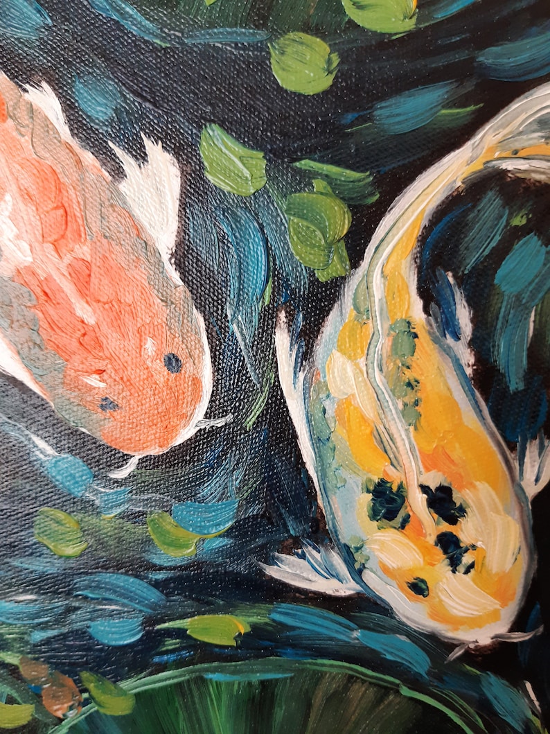Koi Fish Painting Original Art Japanese Carp Palette Knife Etsy