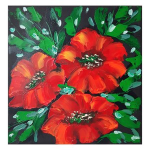 Original Poppy Painting: Red Floral Impasto Art, 8x8 Canvas
