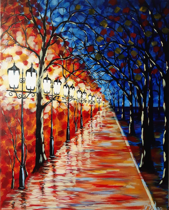 Autumn Tree Painting: Original Acrylic Fall Landscape Art (16x20)