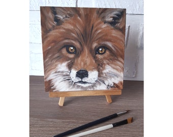 Fox Painting Animal Original Art Red Fox Portrait Artwork 8 by 8 Wildlife Animal Art Fox Oil Canvas Wall Art by ZannaJuhnoArt.