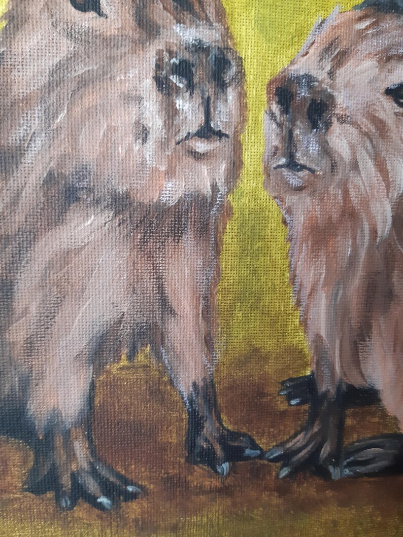 Capybara Painting: Original Oil Art, Cavy Lover Gift (9x12) imagem 7