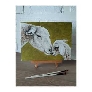 Sheep Painting Farmhouse Original Art Lamb Artwork 9 by 12 Farm Animal Oil Painting Sheep Wall Art by ZannaJuhnoArt.