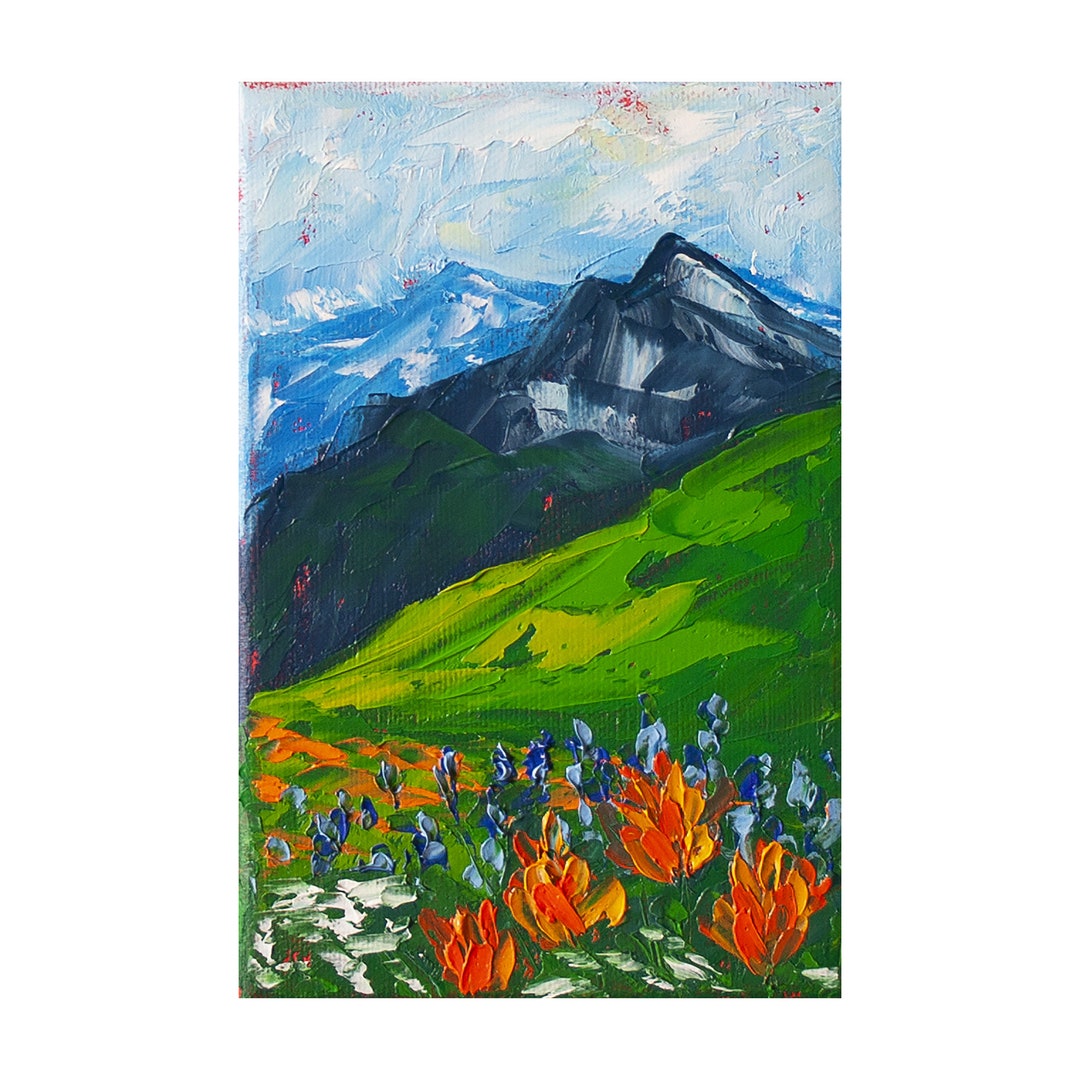 Mountain Original Oil Painting Canada Small Art 7 by 5 National Park