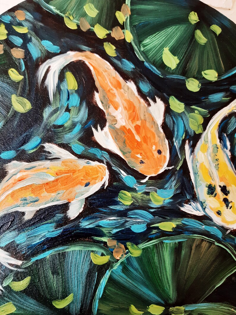 Koi Fish Painting Original Art Japanese Carp Palette Knife Etsy