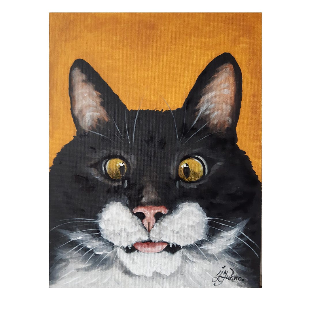 Black White Cat Oil Painting Tuxedo Cat Artwork Original Animal ...