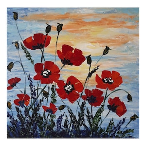 California Poppy Original Painting Floral Art Impasto Painting 16 by 16 Flower Lover Gift Artwork Poppies Canvas Wall Art by ZannaJuhnoArt.