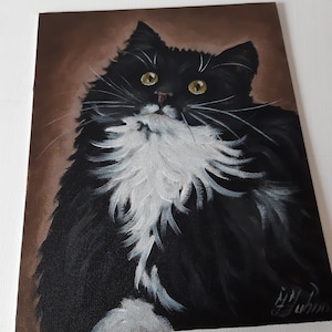 Tuxedo Cat Original Painting Pet Art Cat Lover Gift Green Eyes Oil ...
