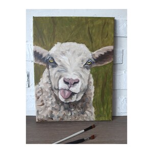 Sheep Original Painting Farmhouse Lover Gift Art Lamb Artwork 16 by 12 Farm Animal Oil Painting Sheep Canvas Wall Art by ZannaJuhnoArt.