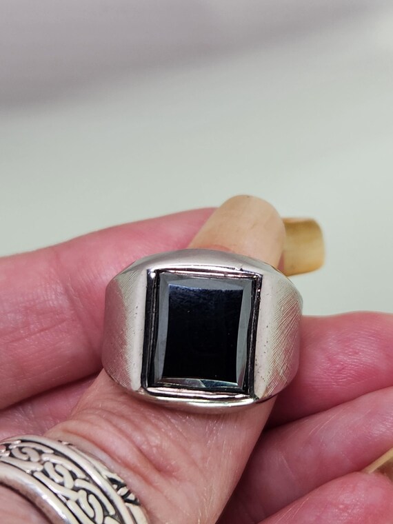 Vintage Uncas Mfg Co Sterling Silver Hematite Mens Ring Size 8